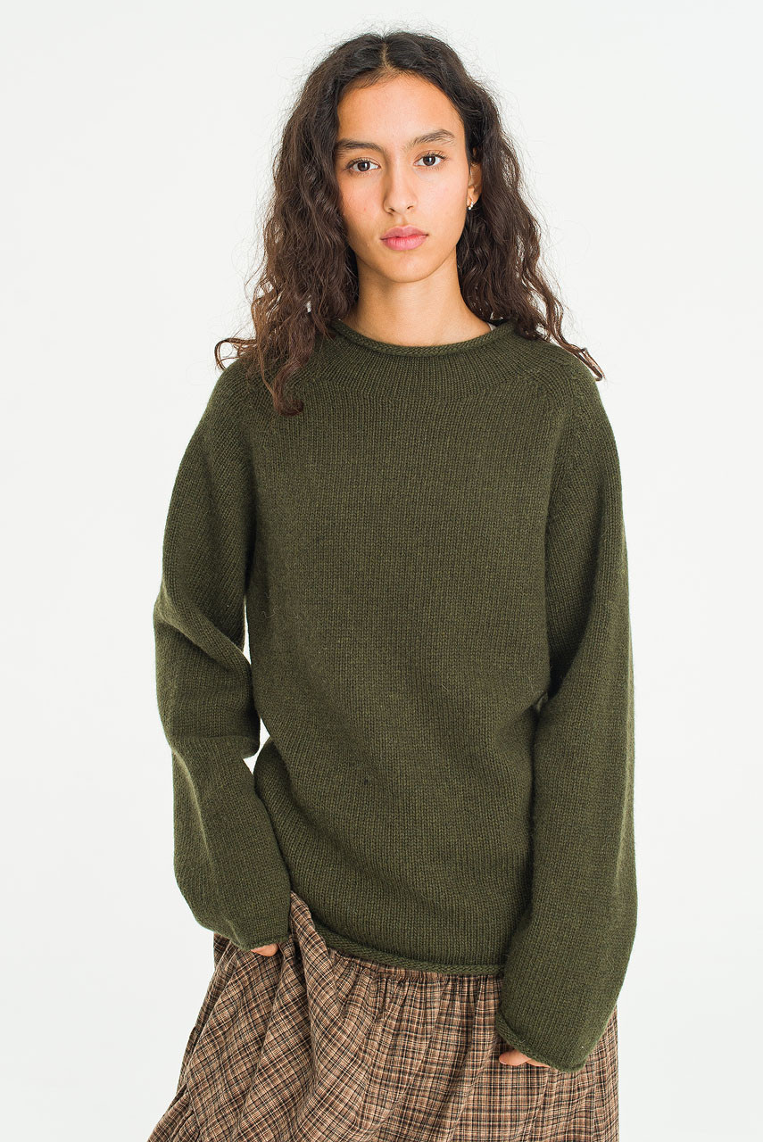 Boat Neck Wool Boxy Jumper, Khaki