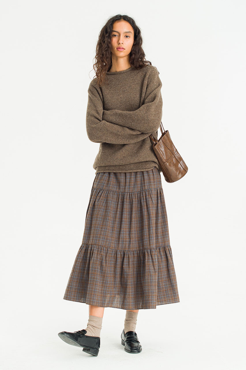 Boat Neck Wool Boxy Jumper, Brown