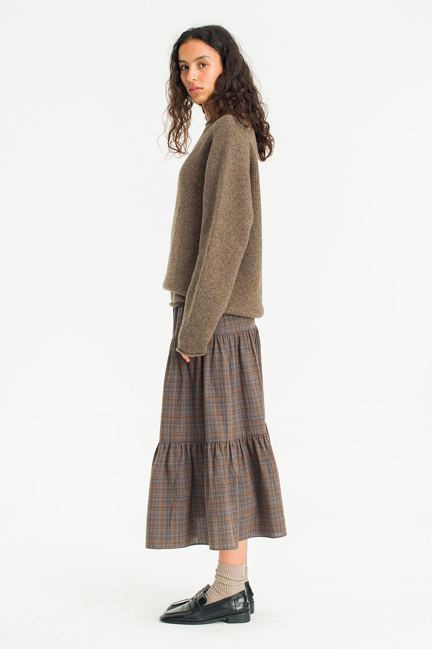Boat Neck Wool Boxy Jumper, Brown