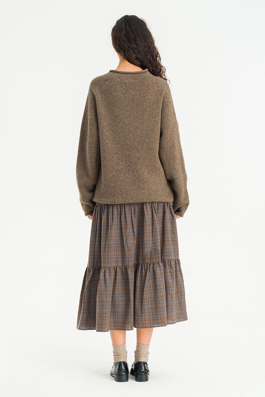 Boat Neck Wool Boxy Jumper, Brown