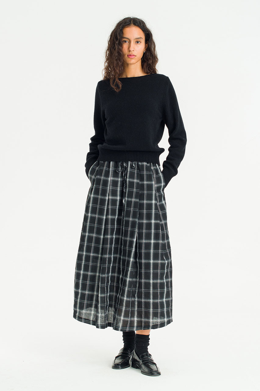 Tovia Check Skirt, Black