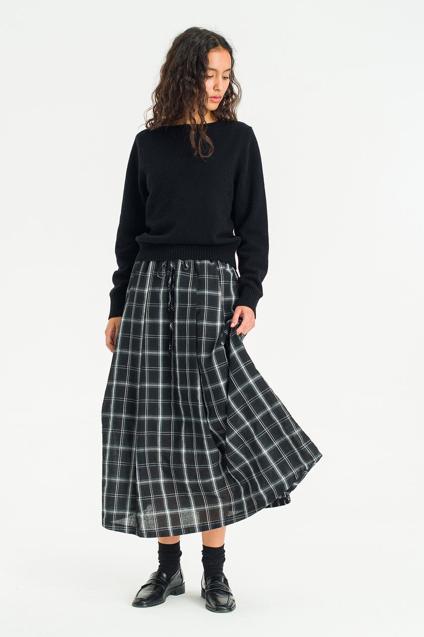 Tovia Check Skirt, Black