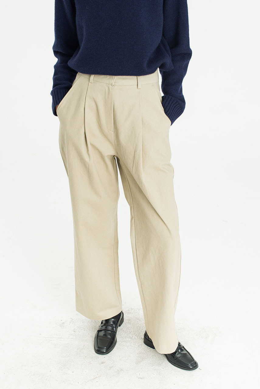 Flora One Tuck Earth Pants, Beige