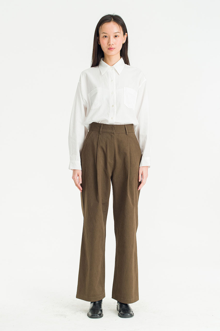 Flora One Tuck Earth Pants, Brown