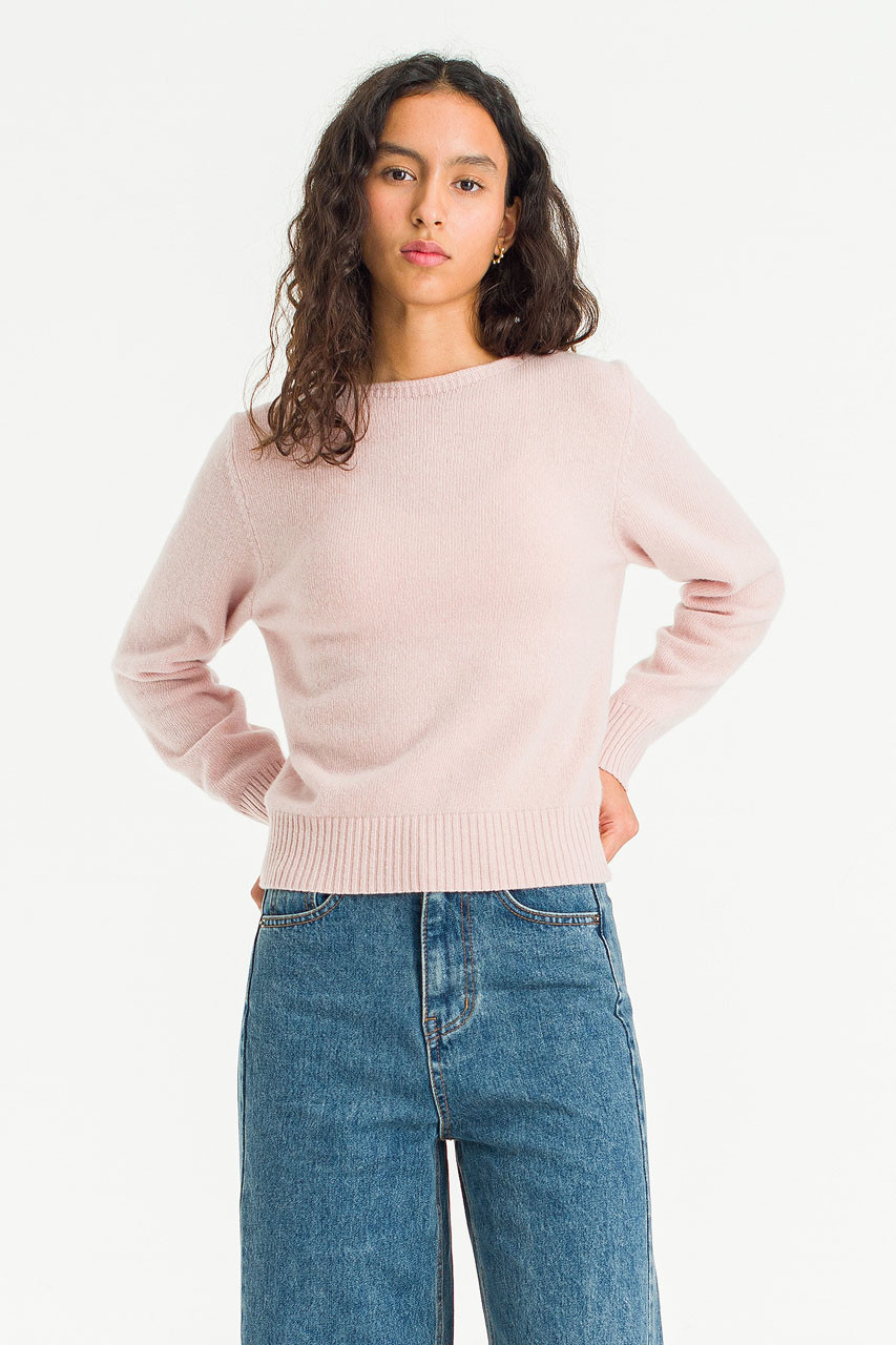 Fine Wool Boat Neck Jumper, Pink