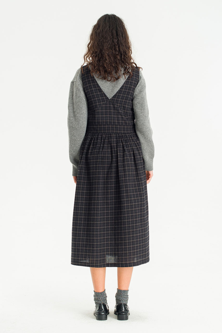 Pure Check V Neck Dress, Check Black