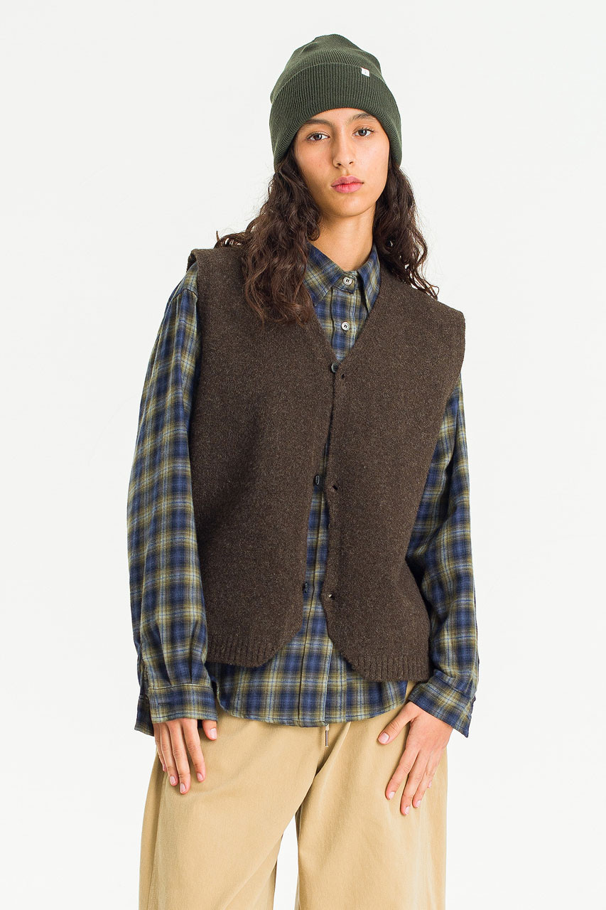 Button-Front Vest, Brown