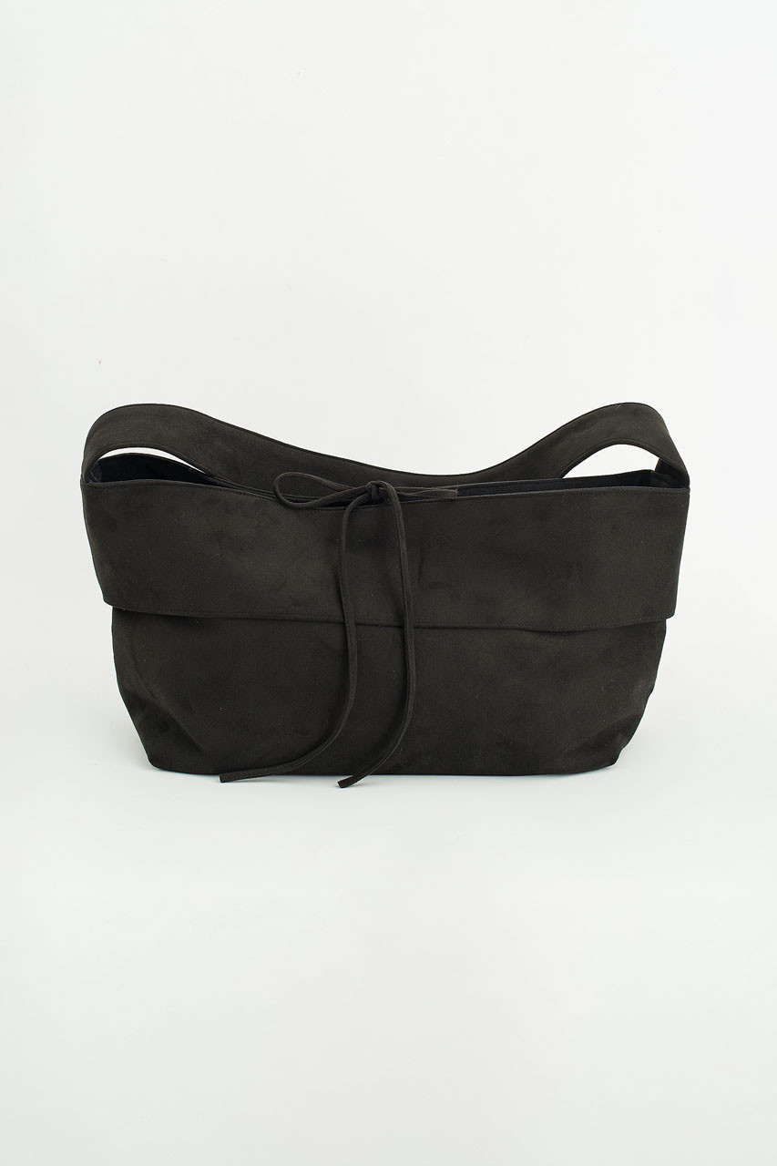 Suede Mini Boston Bag, Tan