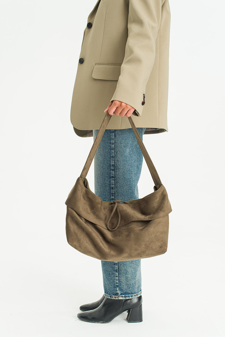 Faux Suede Square Bag, Khaki