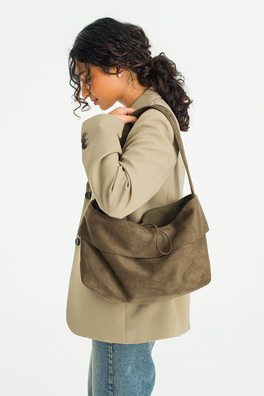 Faux Suede Square Bag, Khaki