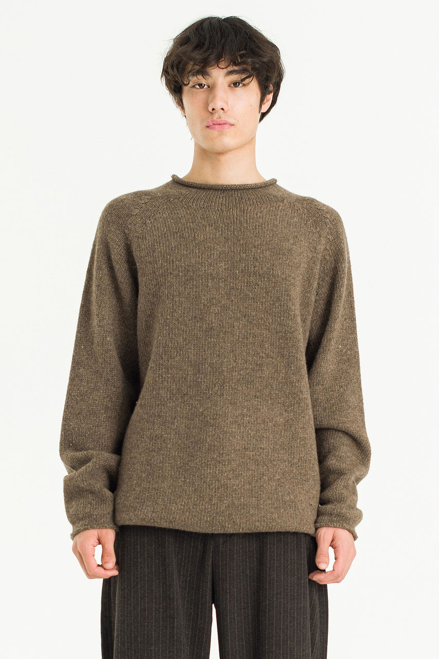 Boat Neck Wool Boxy Jumper, Brown