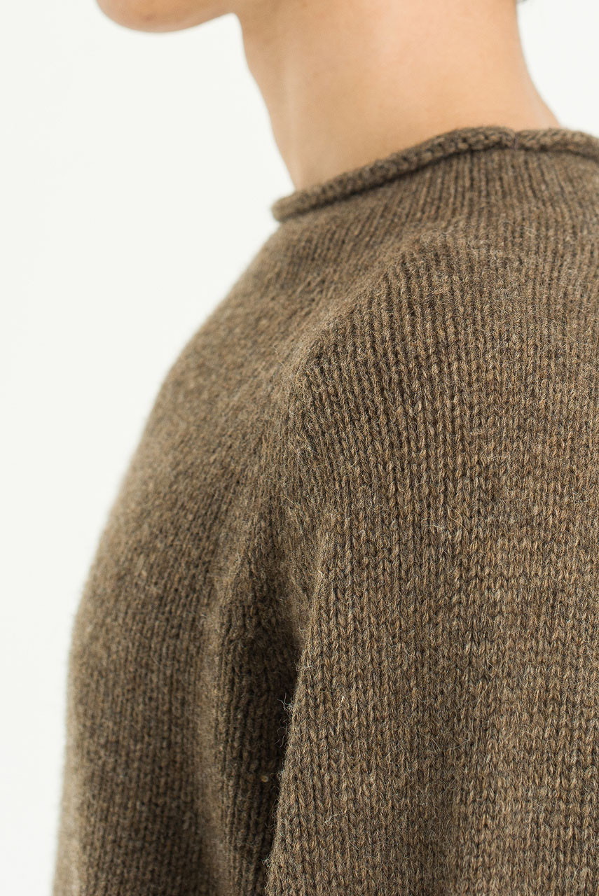 Boat Neck Wool Boxy Jumper, Brown