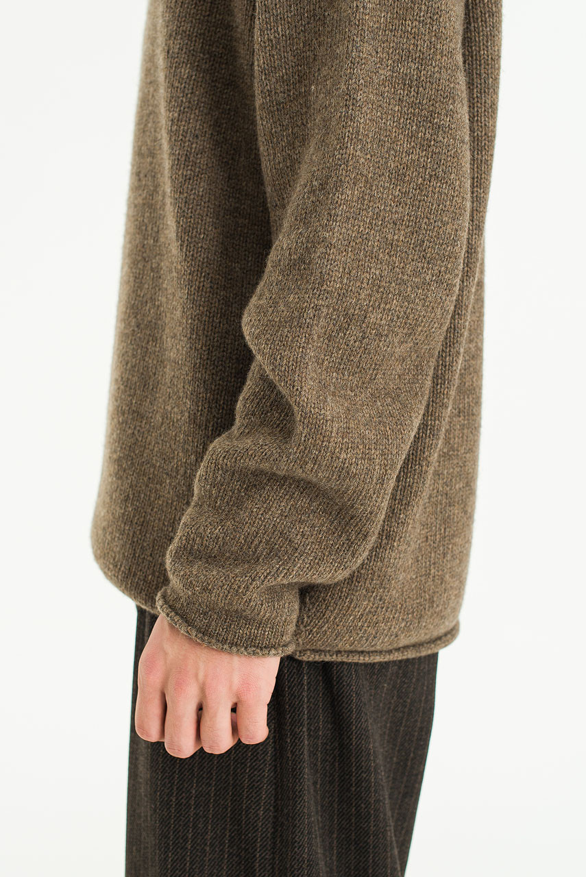 Boat Neck Wool Boxy Jumper, Brown