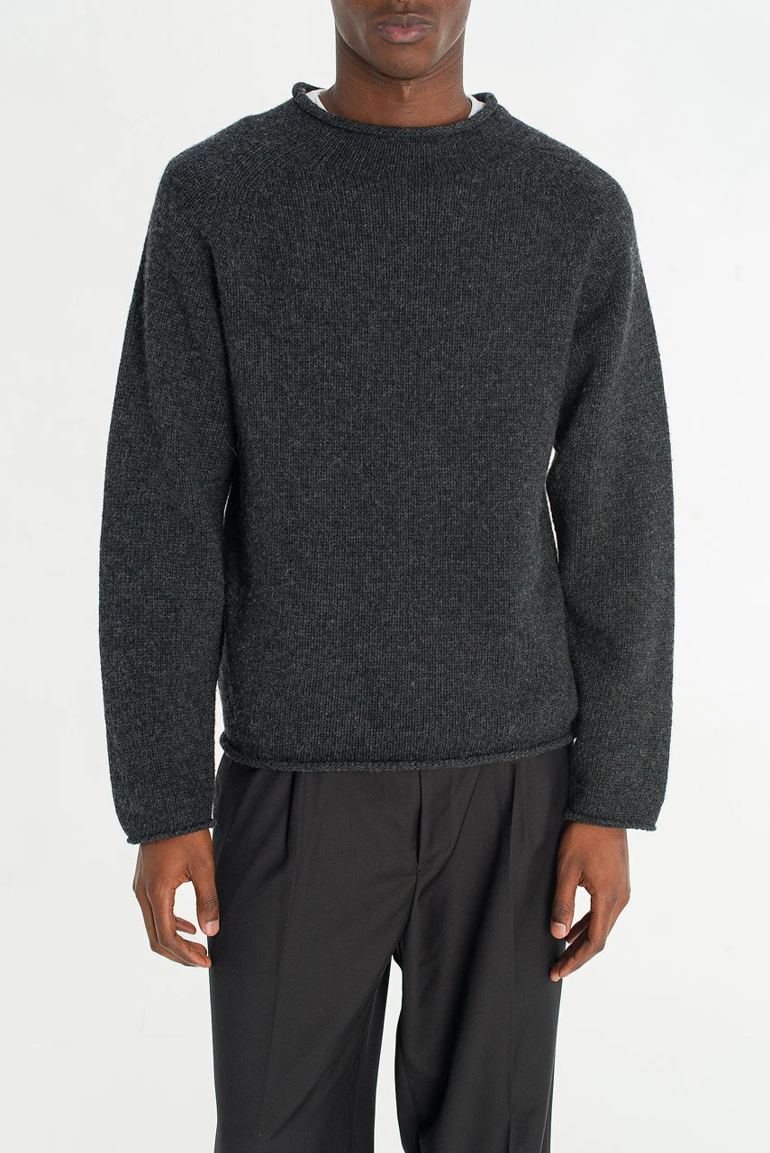 Menswear | Boat-Neck Wool Jumper, Charcoal