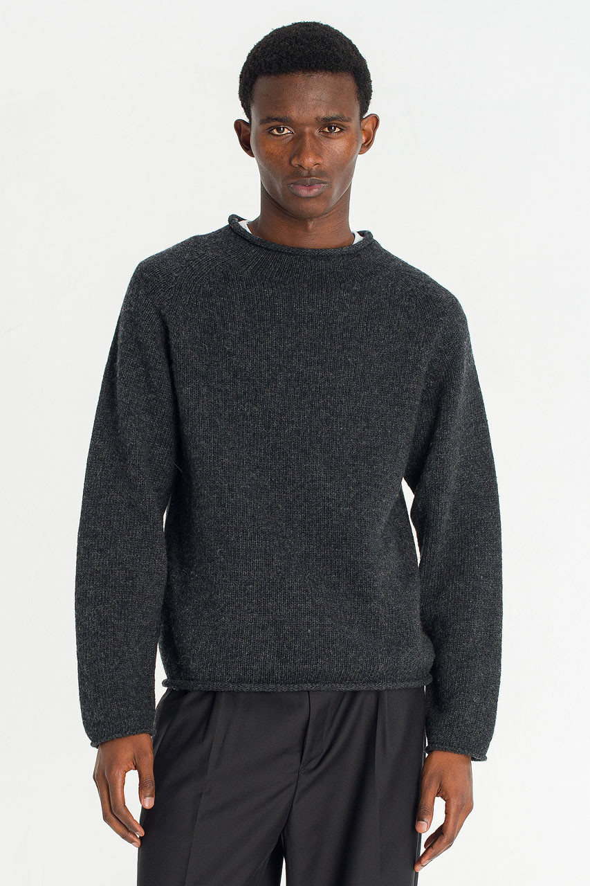 Menswear | Boat-Neck Wool Jumper, Charcoal