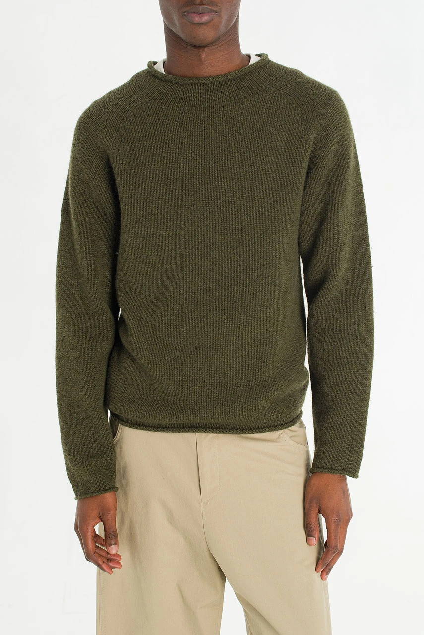 Menswear | Boat-Neck Wool Jumper, Khaki