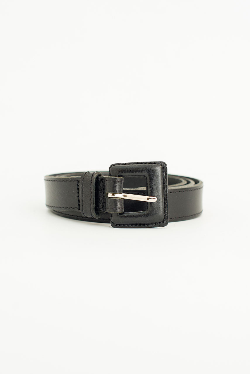 Stitch Square Buckle Point Belt, Black