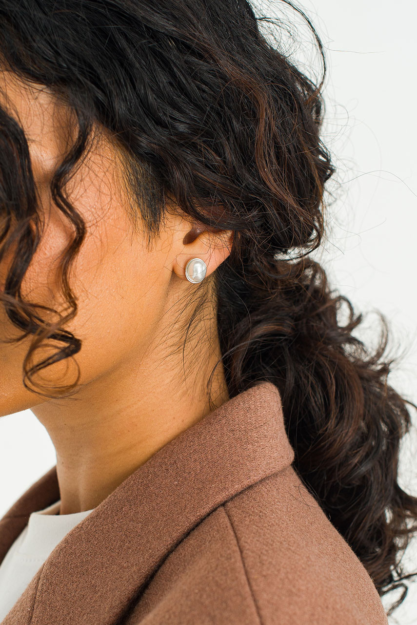 Ophelia Oval Pearl Earrings, Silver Colour Plated