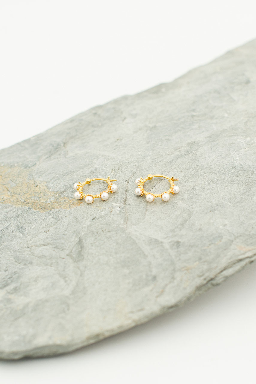 Yui Mini Pearl Hoop Earrings, Gold