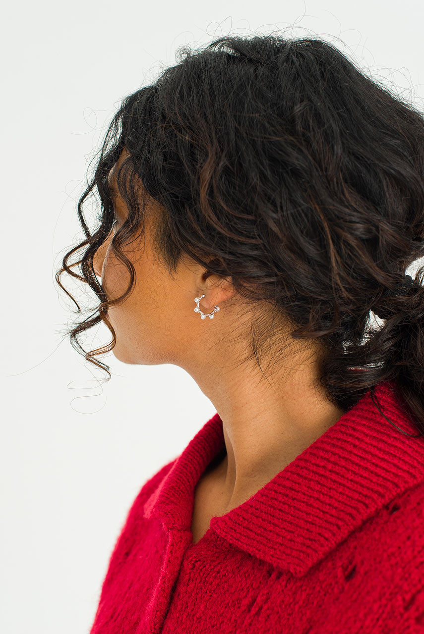 Yui Mini Pearl Hoop Earrings, Silver