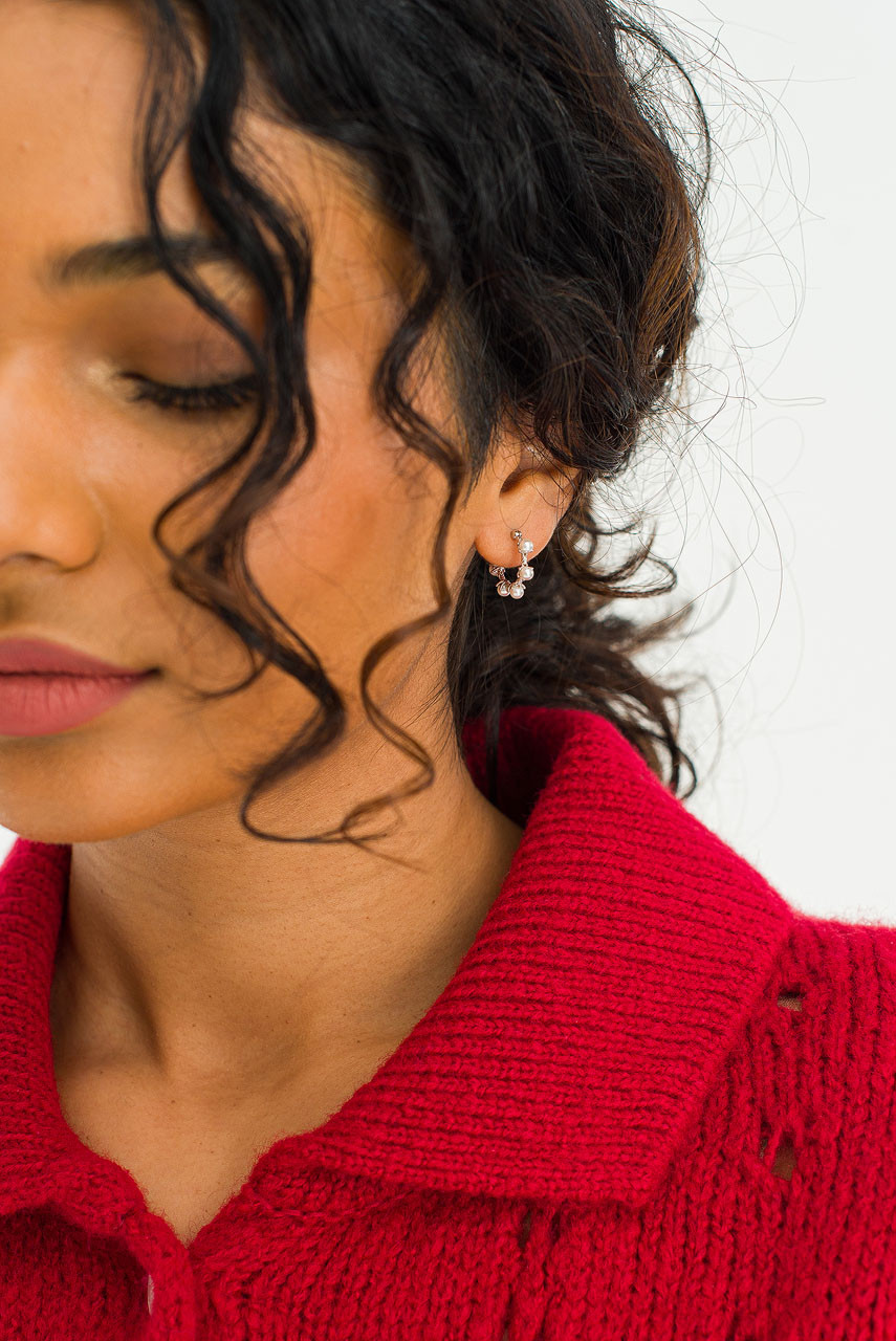 Yui Mini Pearl Hoop Earrings, Silver