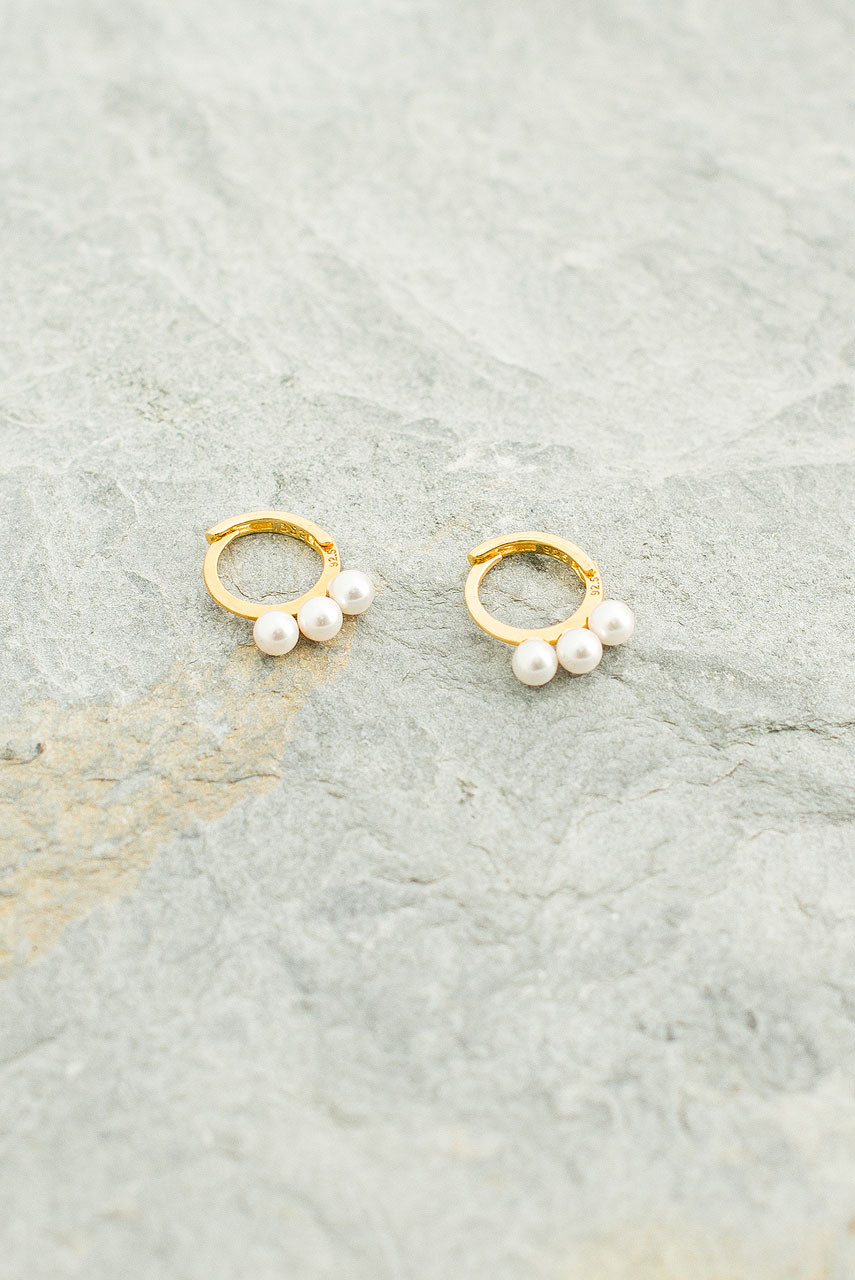 Misaki Mini Pearl Hoop Earrings, Gold