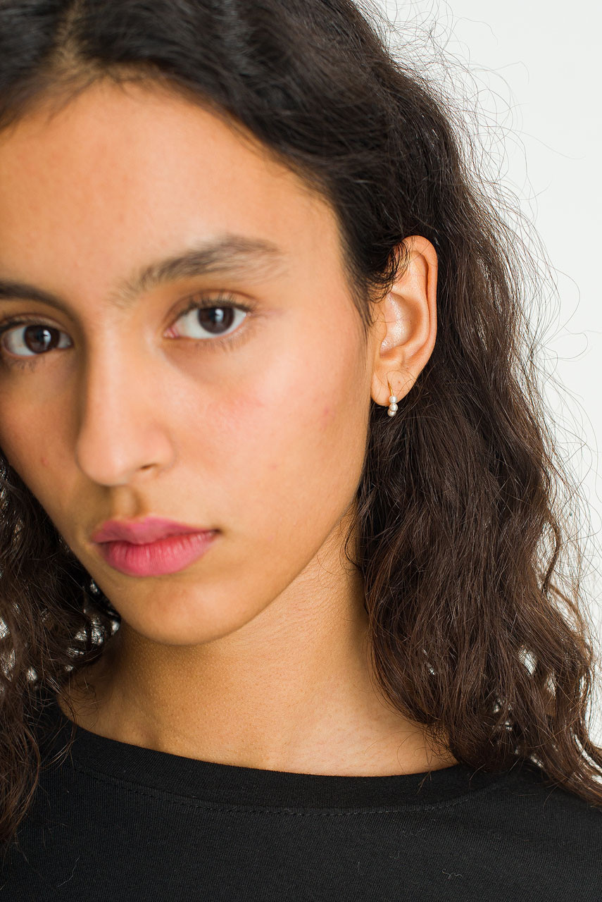 Misaki Mini Pearl Hoop Earrings, Gold