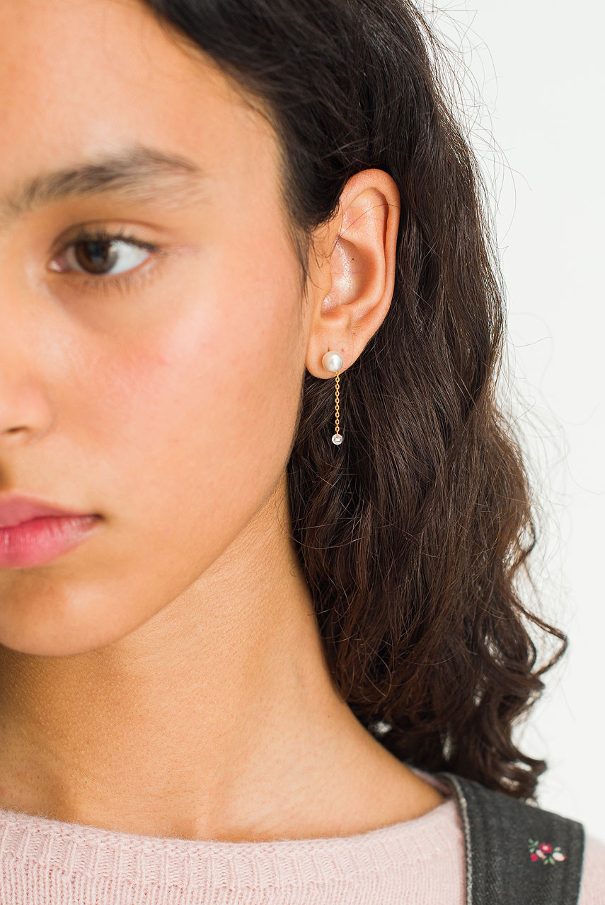 Hinari Pearl Crystal Drop Earrings, Gold