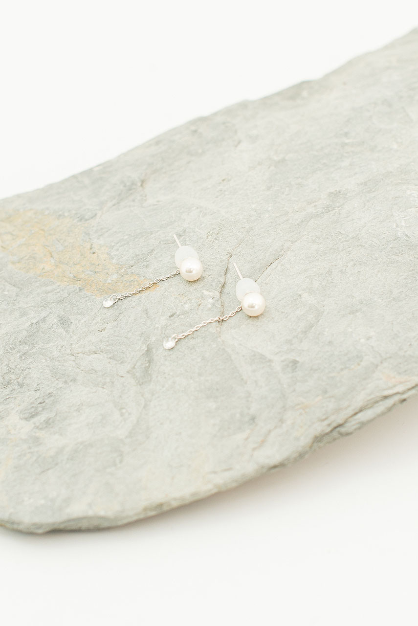 Hinari Pearl Crystal Drop Earrings, Silver