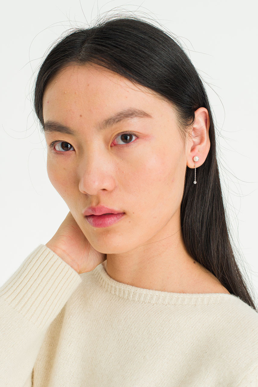 Hinari Pearl Crystal Drop Earrings, Silver