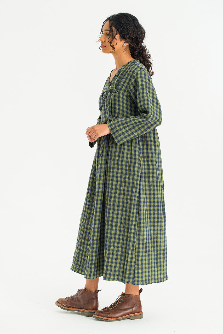 Tasha Double Face Wrap Check Dress, Green