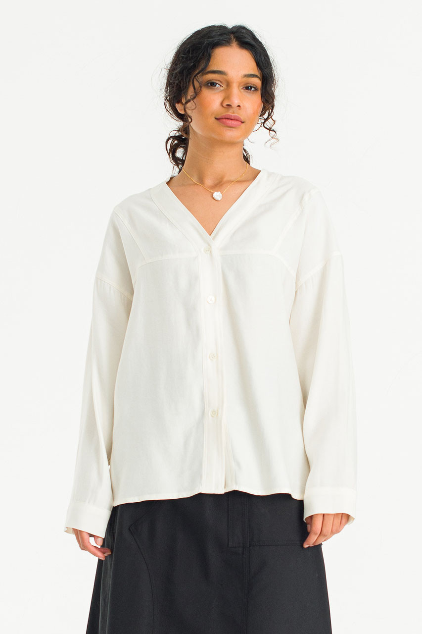 Aire V Neck Blouse, Ivory
