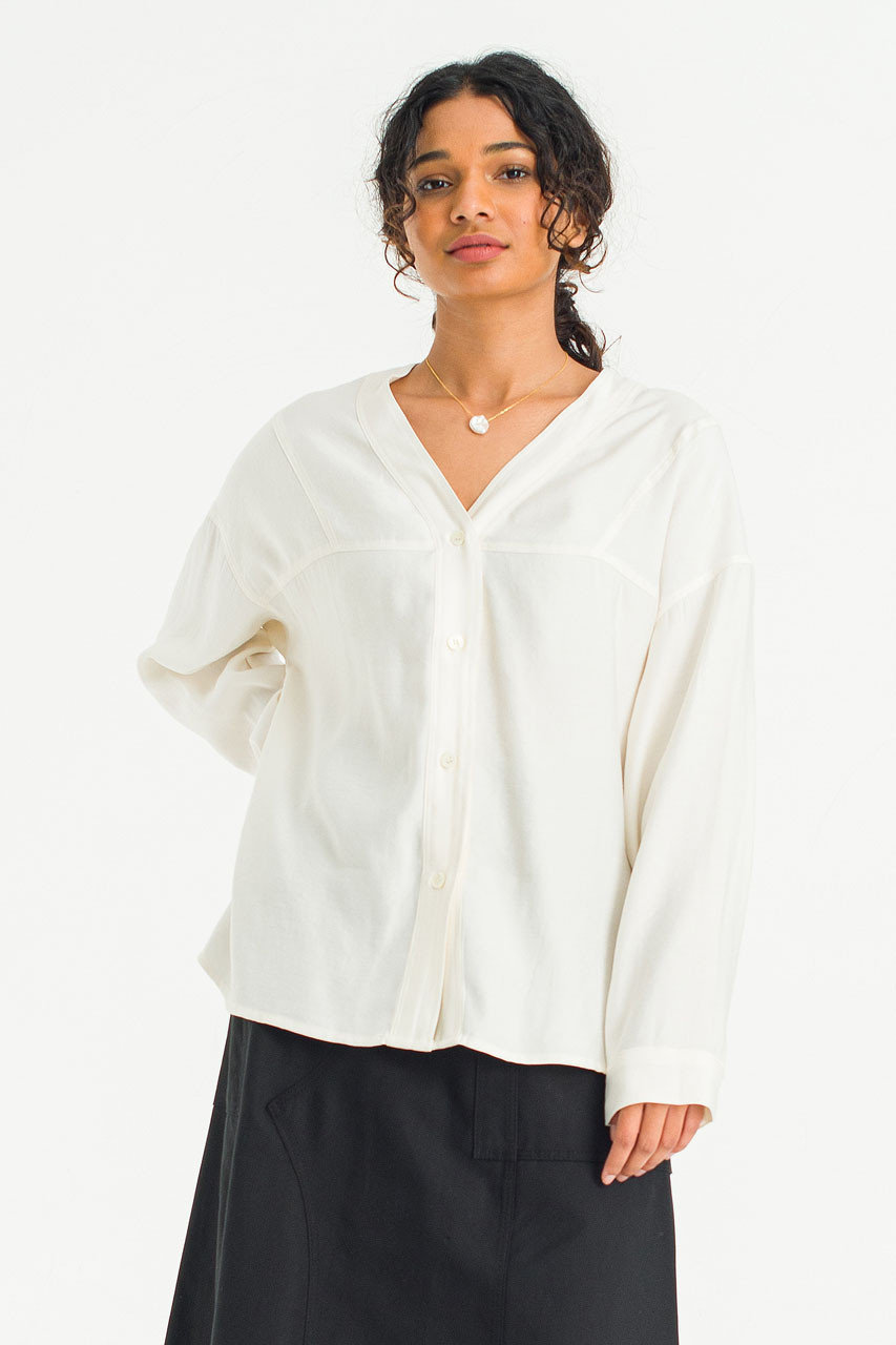 Aire V Neck Blouse, Ivory