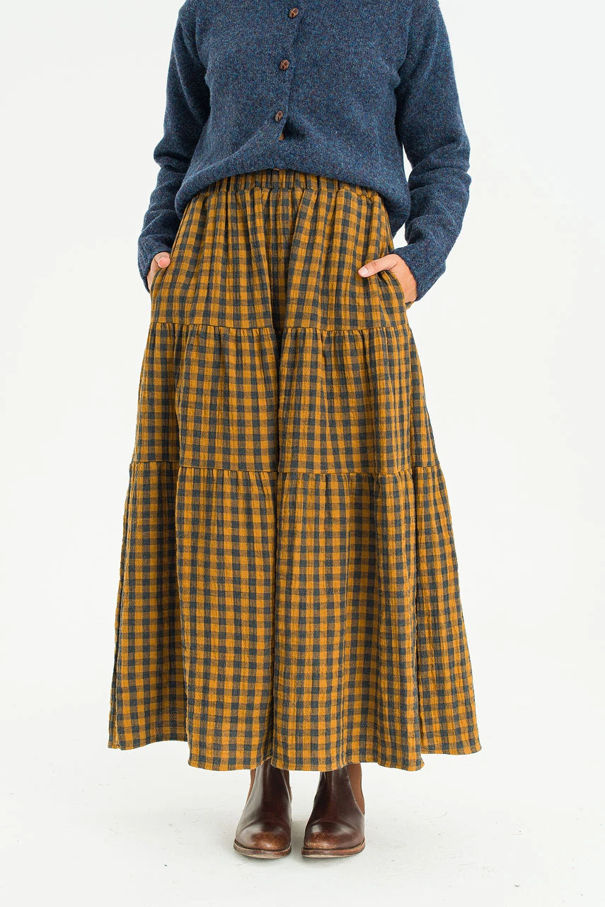 Tasha Double Face Check Skirt, Mustard