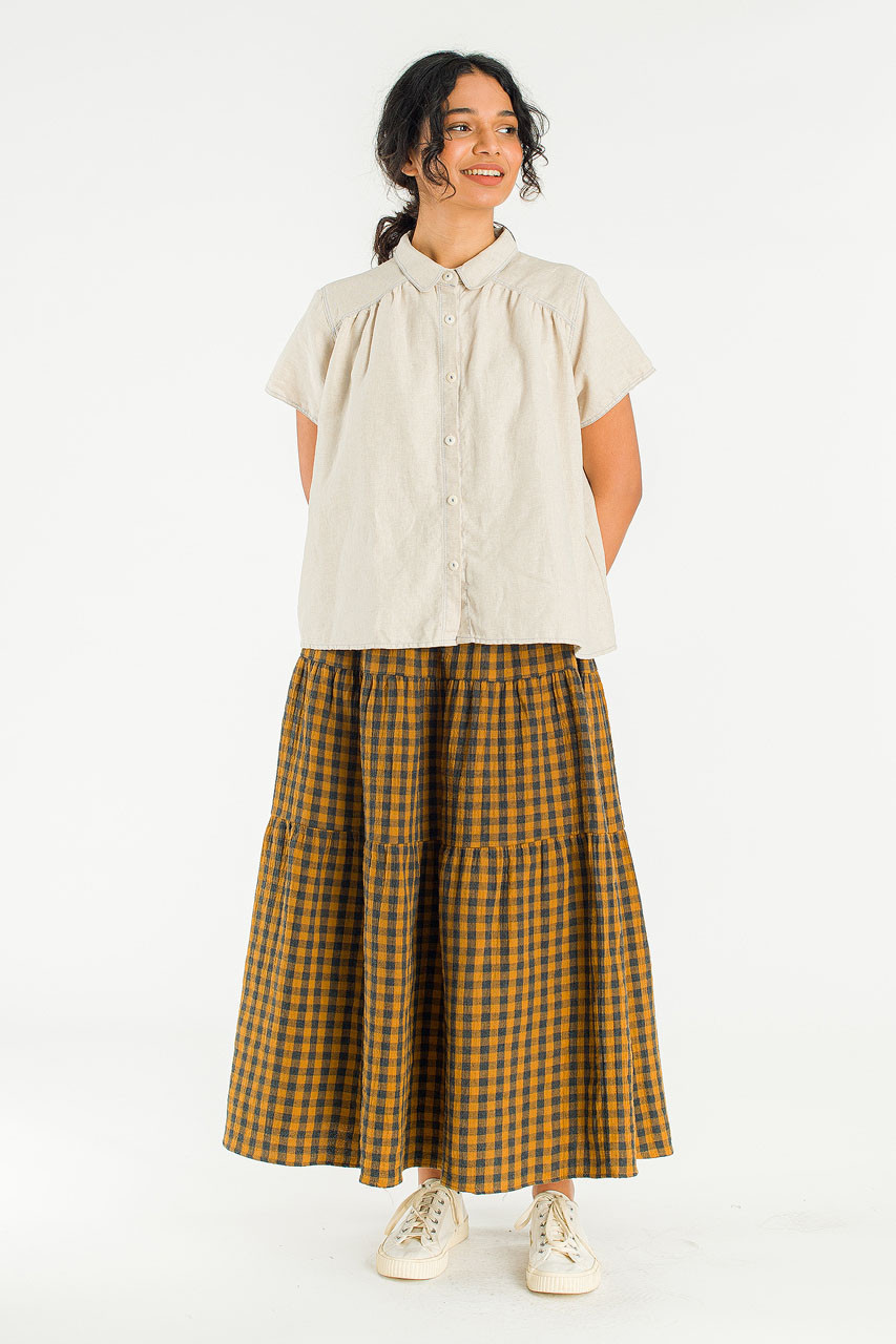 Tasha Double Face Check Skirt, Mustard