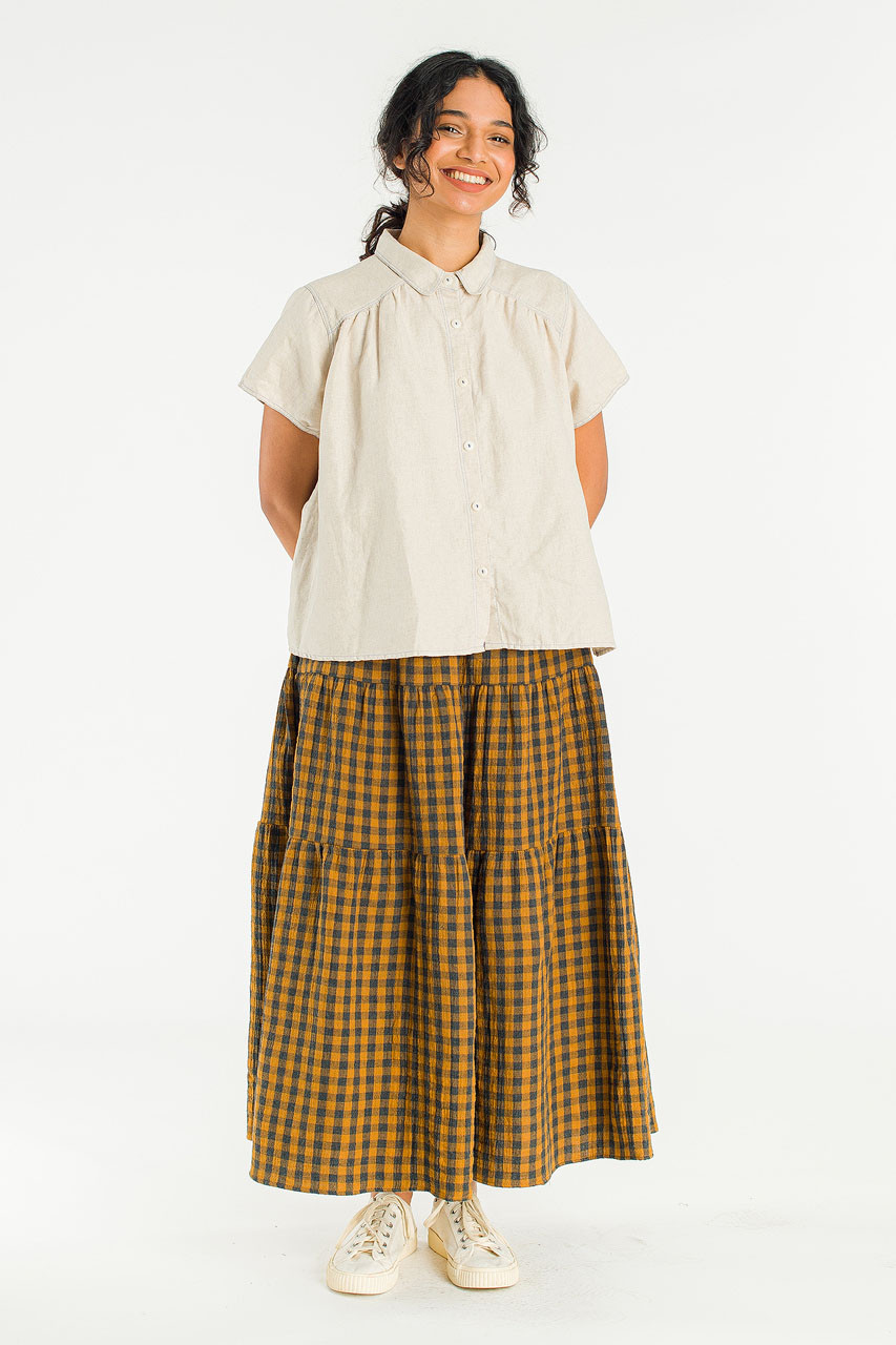 Tasha Double Face Check Skirt, Mustard