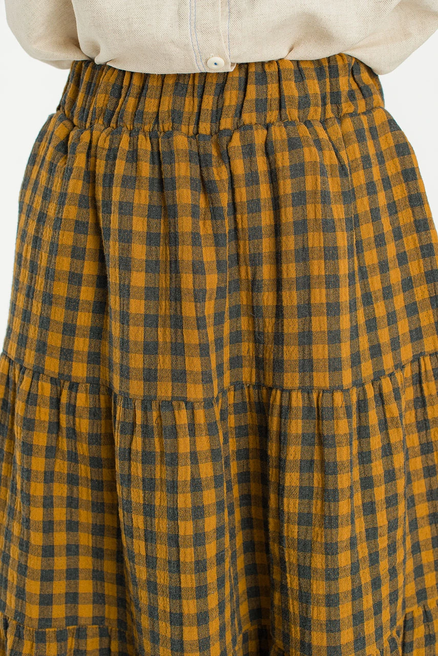 Tasha Double Face Check Skirt, Mustard
