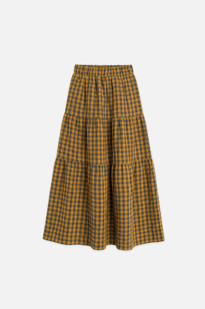 Tasha Double Face Check Skirt, Mustard