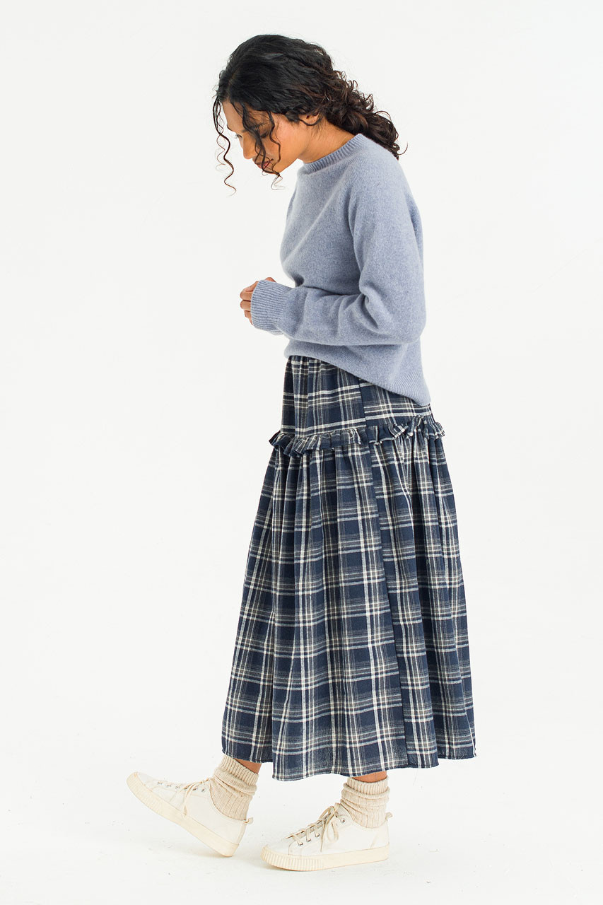 Bori Check Mid Length Skirt, Navy