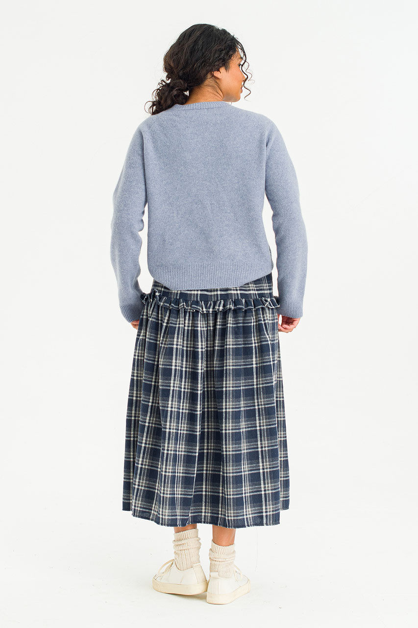 Bori Check Mid Length Skirt, Navy