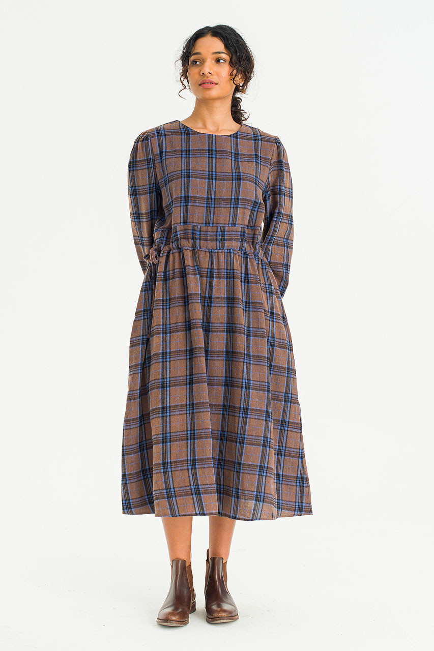 Rove Pin Tuck Check Dress, Brown