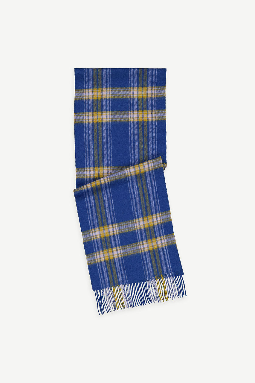 Momo Check Wool Scarf, Blue