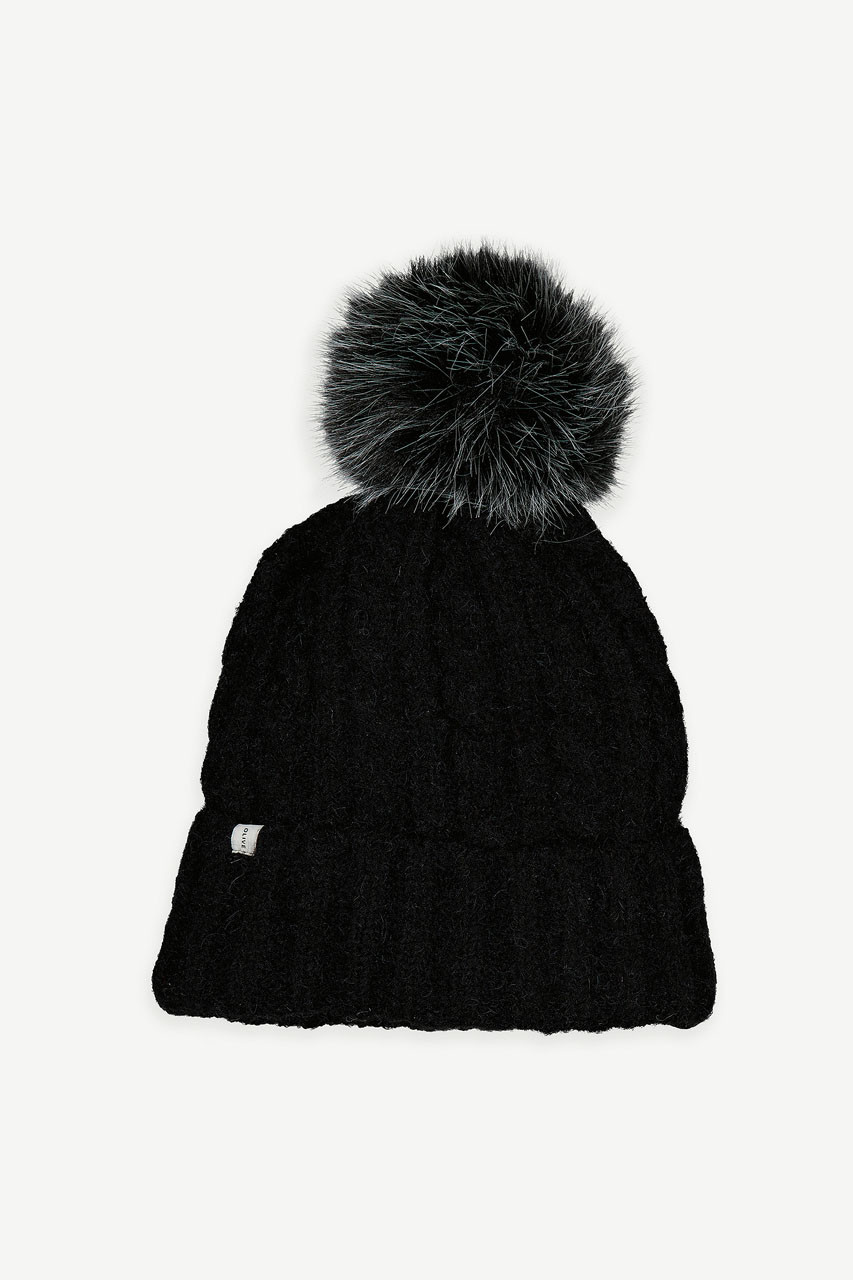 Pom Pom Aran Beanie, Black