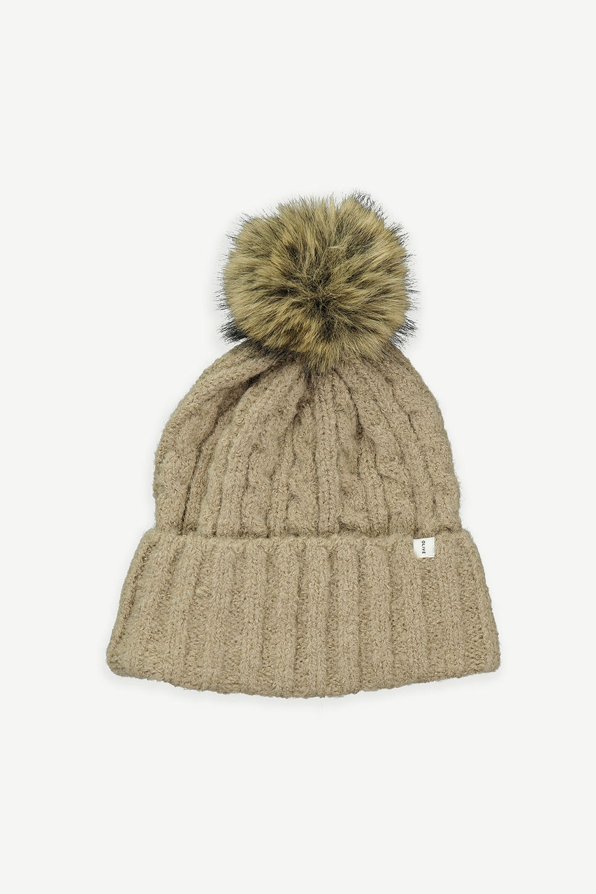 Pom Pom Aran Beanie, Beige