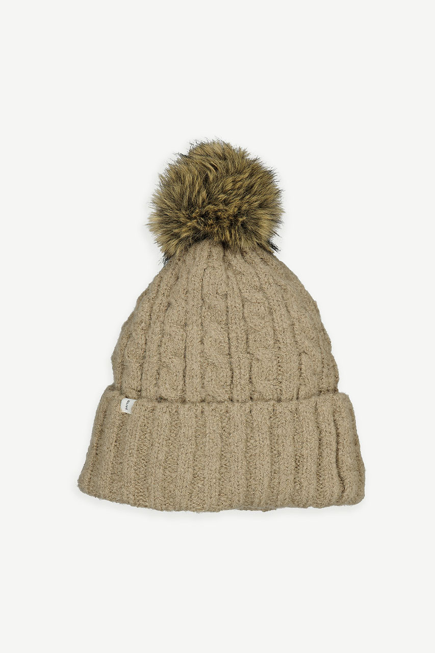 Pom Pom Aran Beanie, Beige