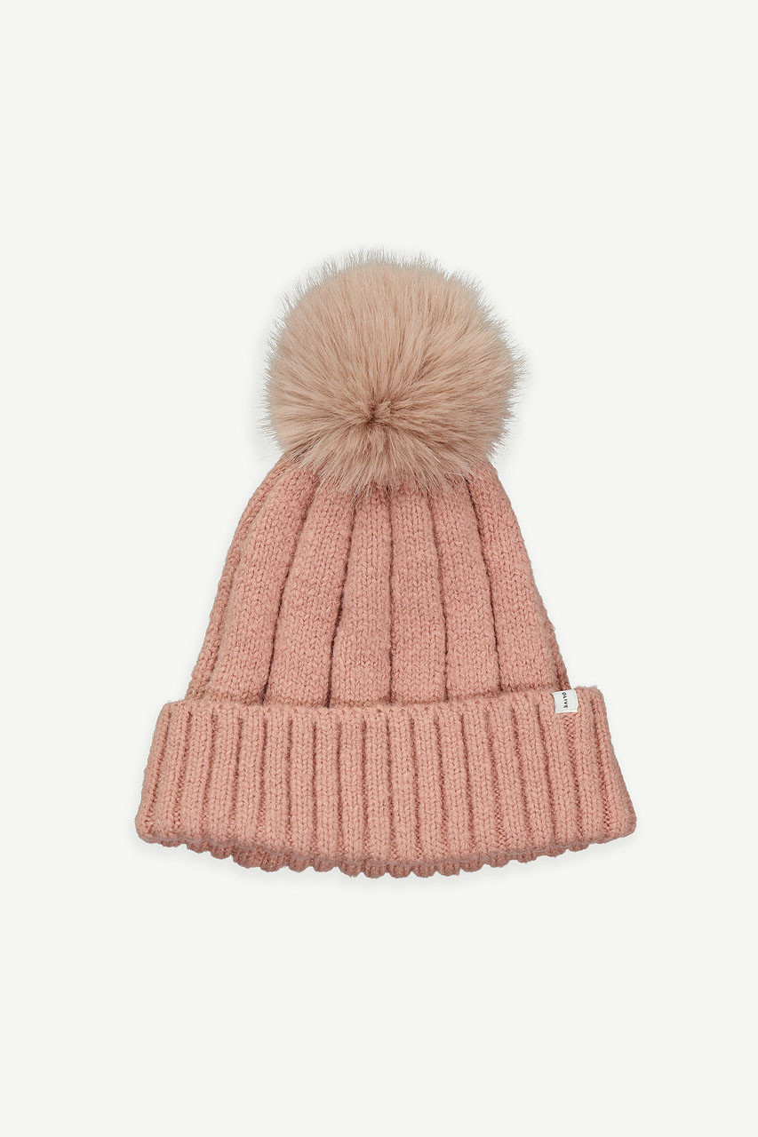 Pom Pom Ribbed Beanie, Pink