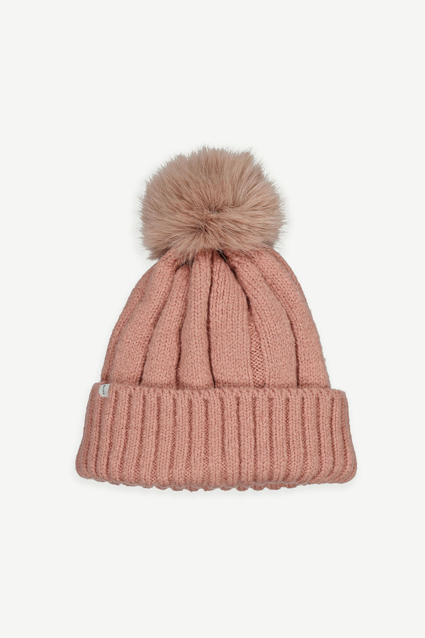 Pom Pom Ribbed Beanie, Pink
