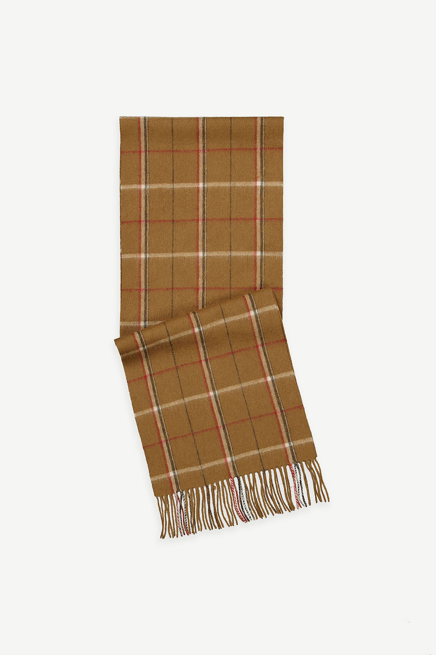 Wide Check Wool Scarf, Camel