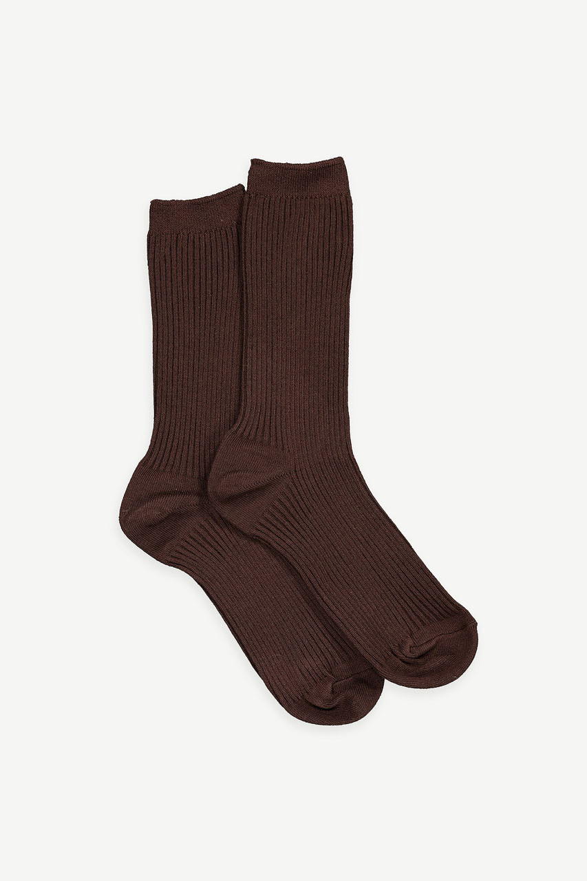 Plain Rib Socks, Brown
