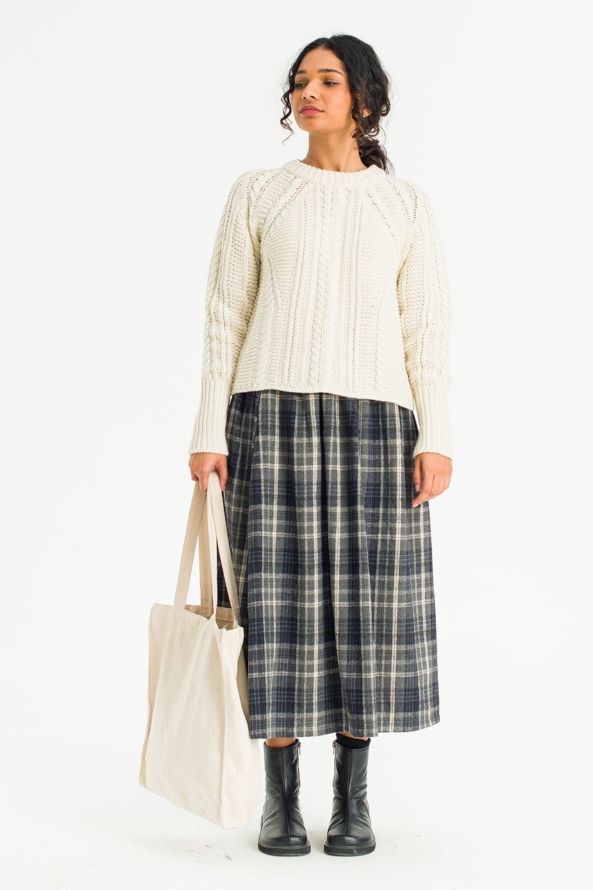 Mere Check Long Skirt, Black